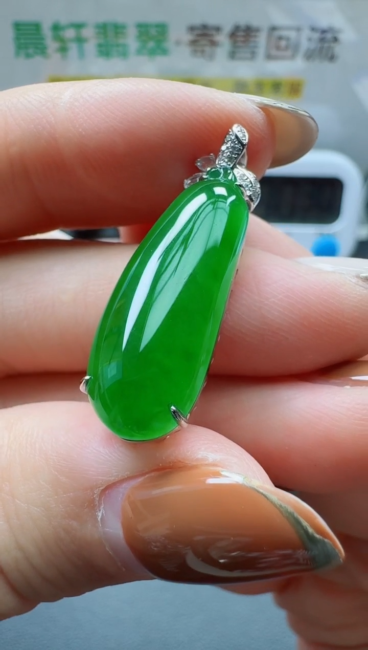 颈饰18K金镶嵌翡翠凉***根寄售回流，24小时鉴赏期