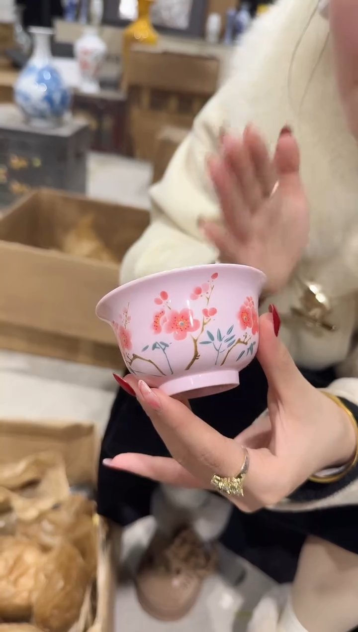 杯子陶瓷红稀翠竹红梅主人杯+礼盒