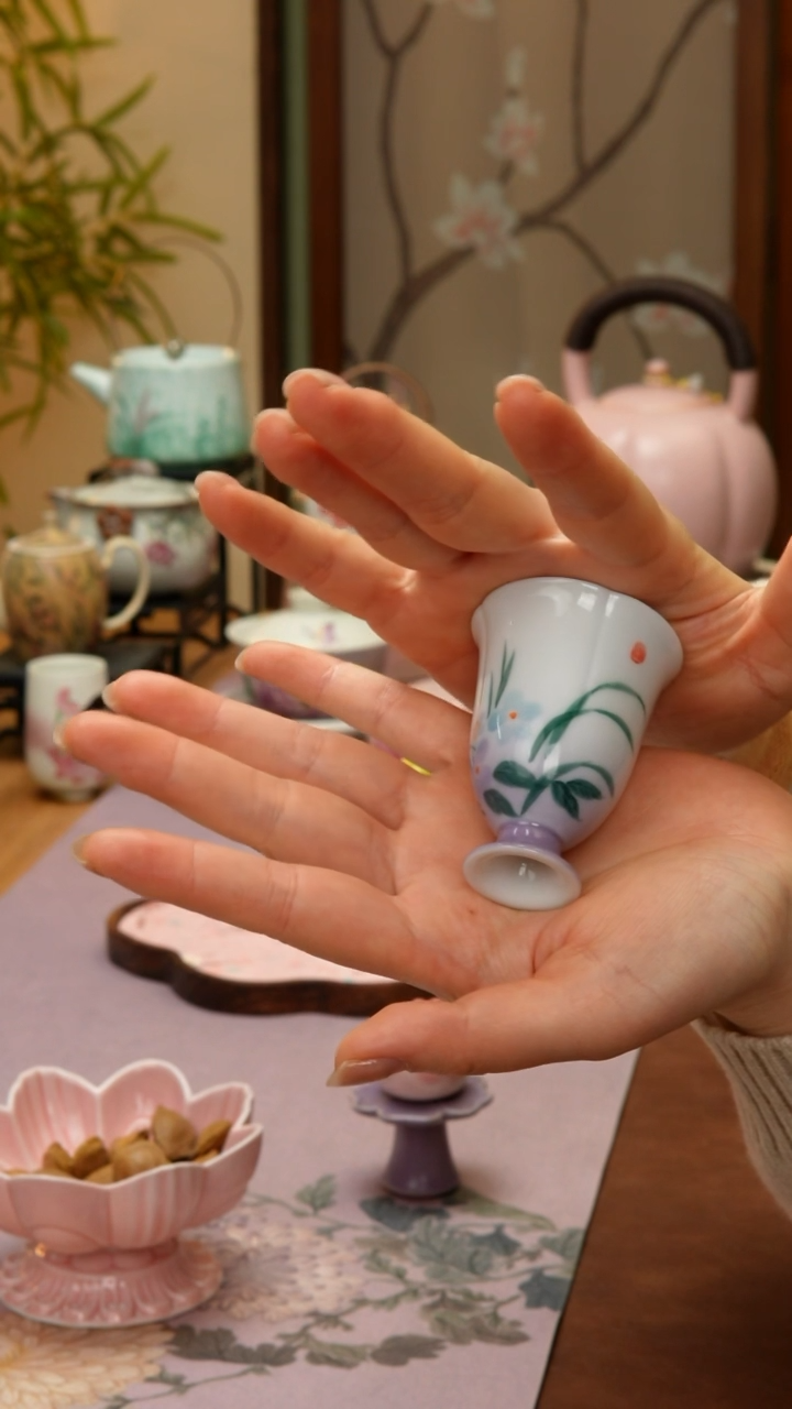 【闪购商品】【领丰茶具福力】手绘小花猫闻香杯