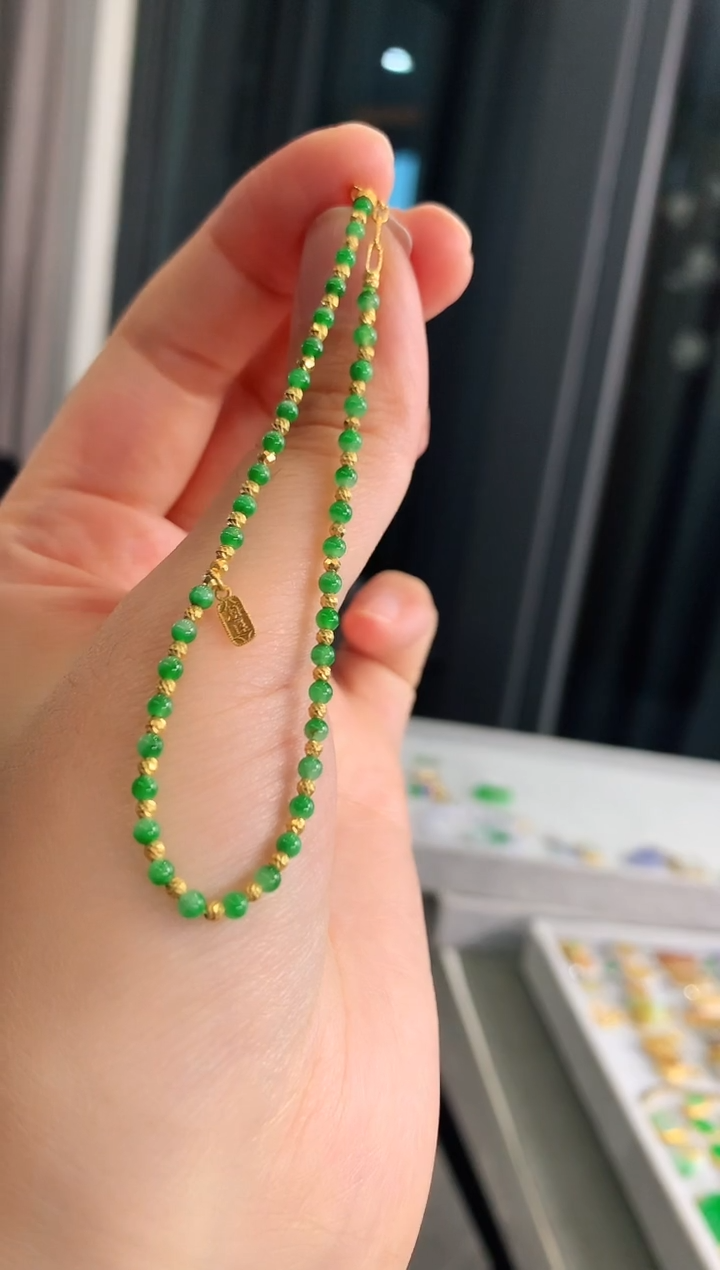 【闪购商品】翡翠手链18K金镶嵌手饰