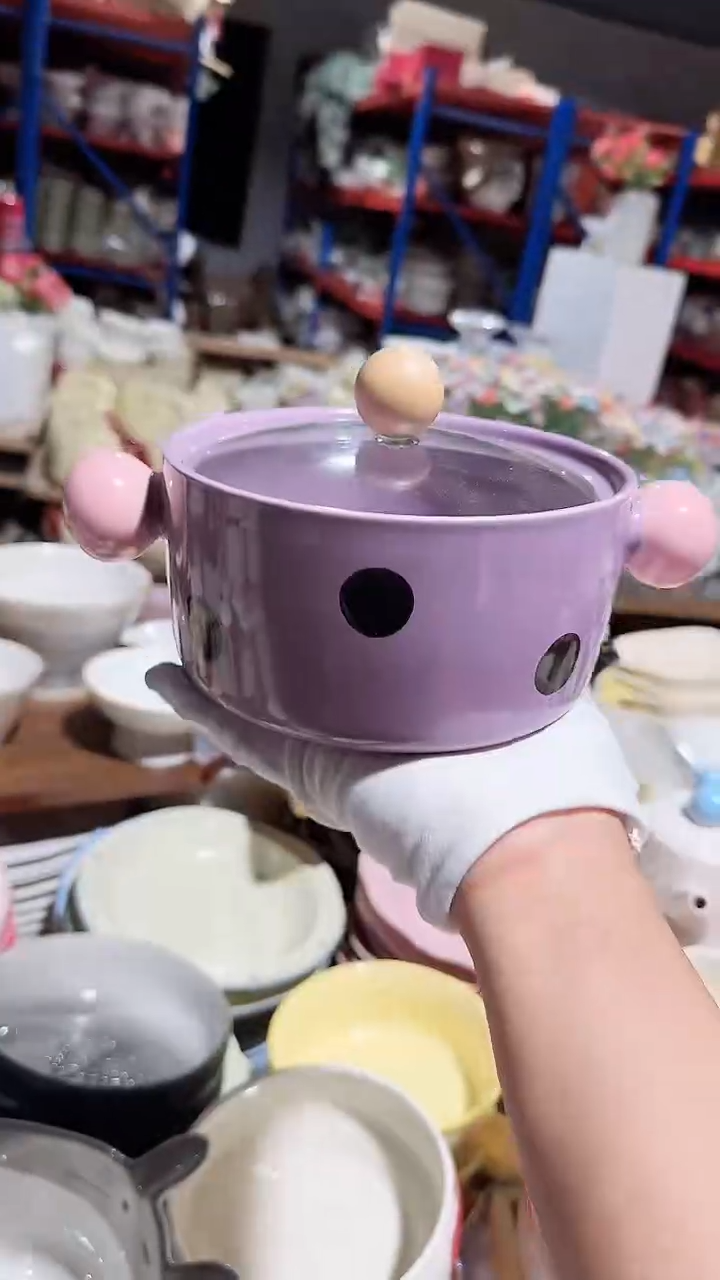 碗波点带盖双耳碗微瑕 凑满20元包邮