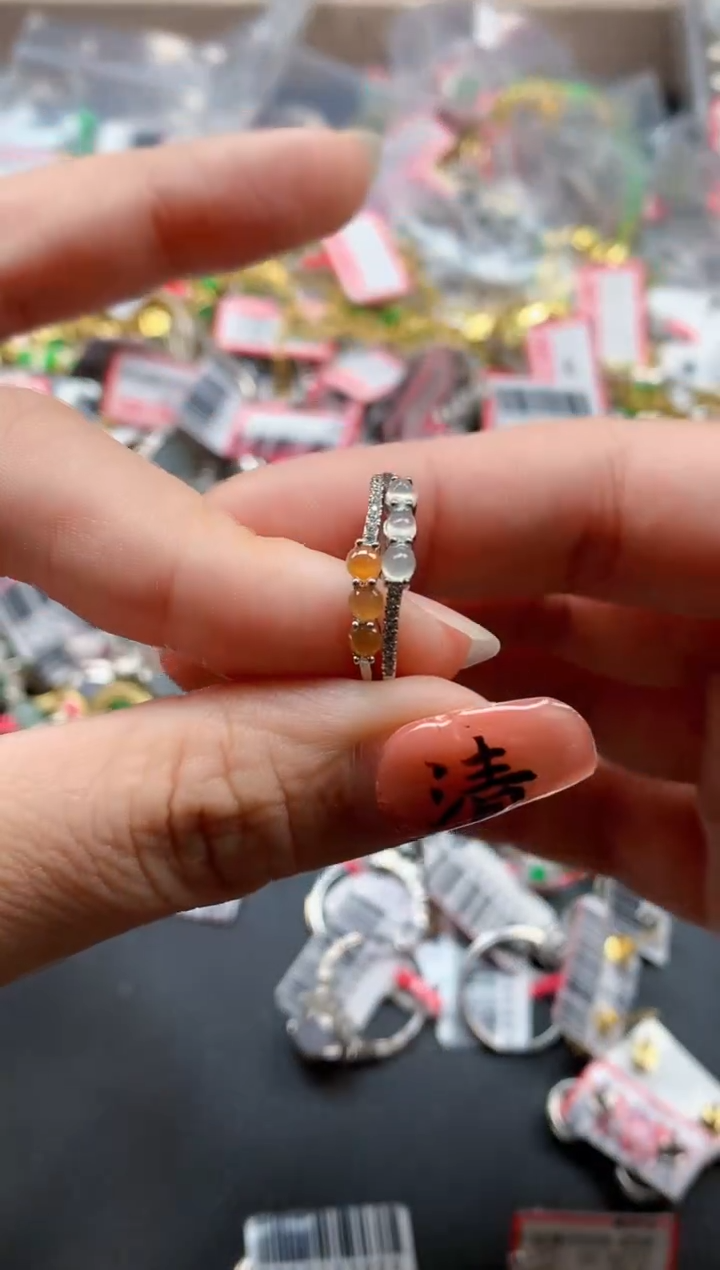 银S925镶嵌戒指翡翠天然A货缅甸翡翠