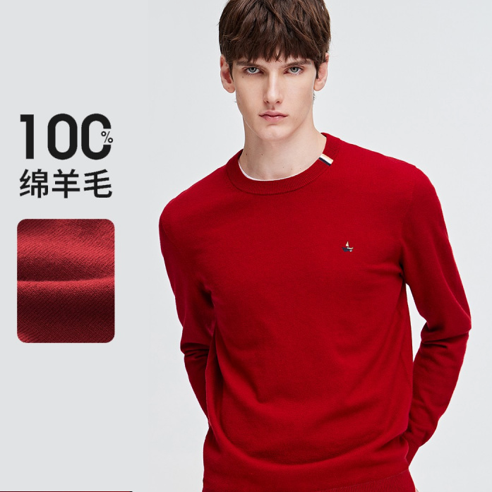 [丝光纯羊毛]navigare意大利小帆船秋冬男士毛衣亲肤圆领羊毛衫
