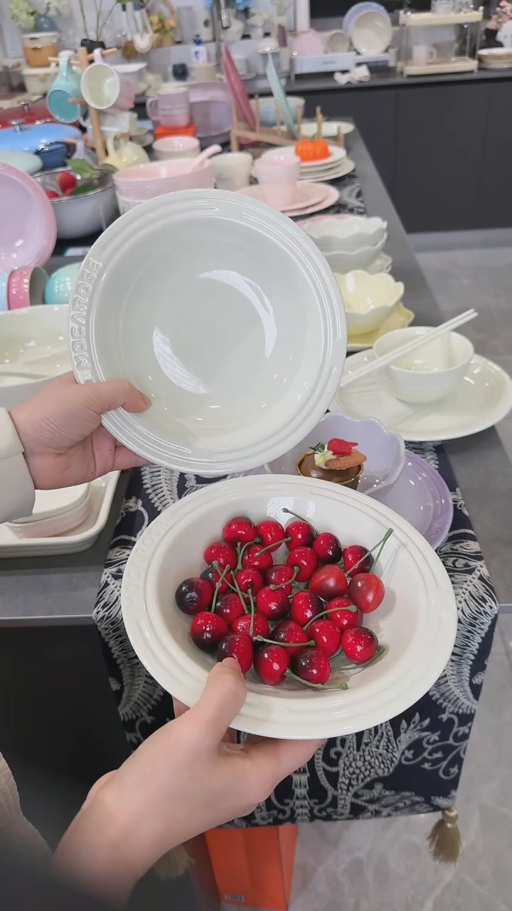 【闪购商品】瓷【2个装】奶油白草帽盘-20cm