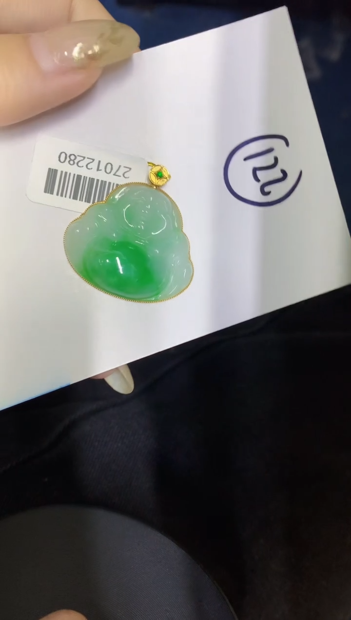 翡翠18K金镶嵌颈饰缅甸天然翡翠A货