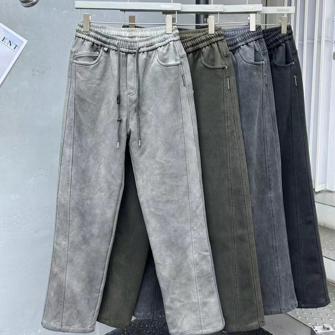 【高街时尚加绒牛仔裤】广州秋冬季新款潮流百搭者牛仔裤58039
