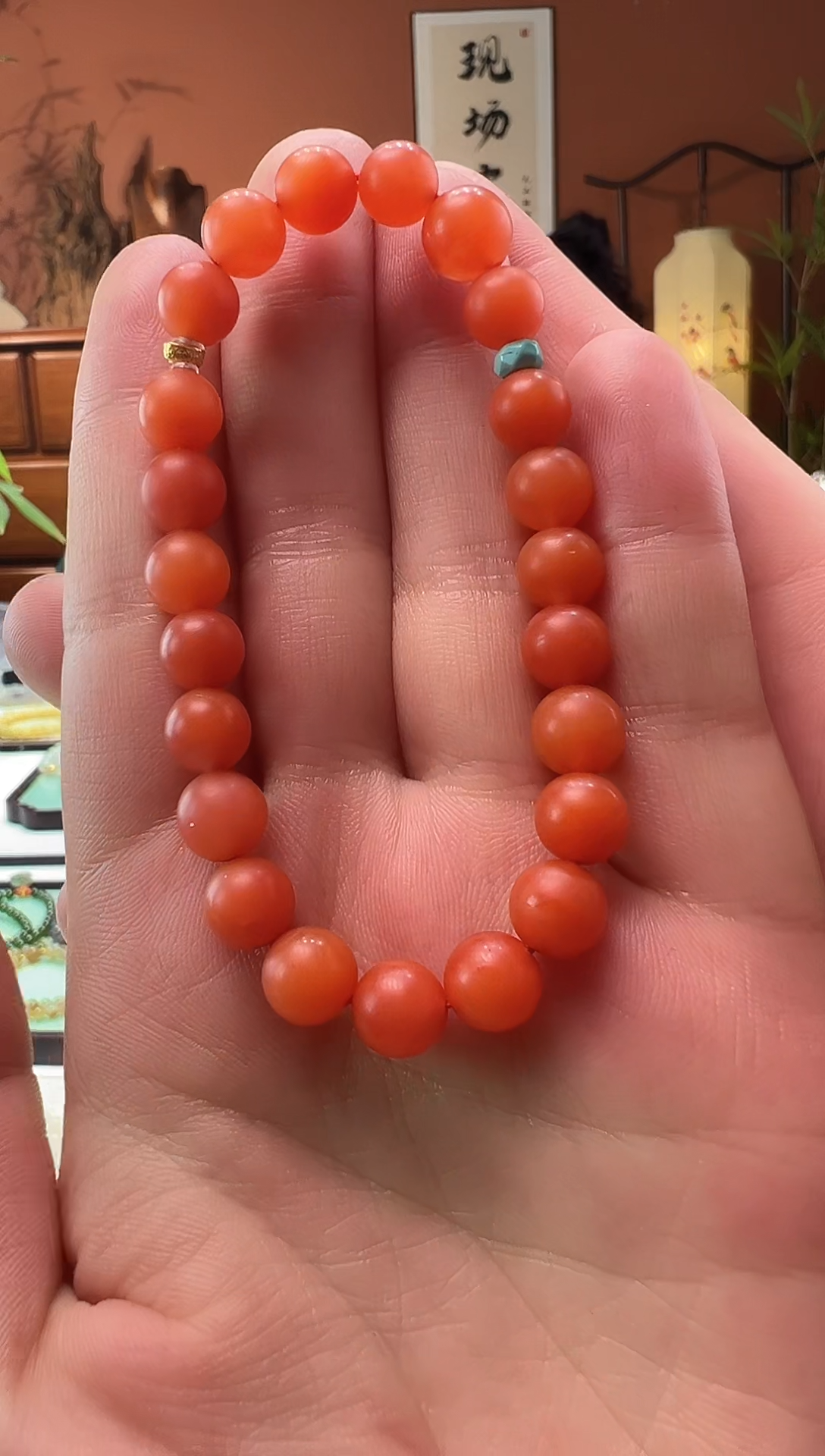【闪购商品】南红玛瑙手串18K金镶嵌保山南红