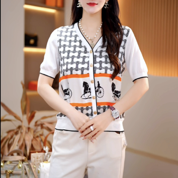 【轻车快马】TT HAN ER 夏季新品黑色系列时尚V领短袖开衫-168-白色