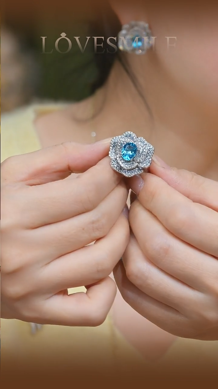 银S925镶嵌托帕石戒指100