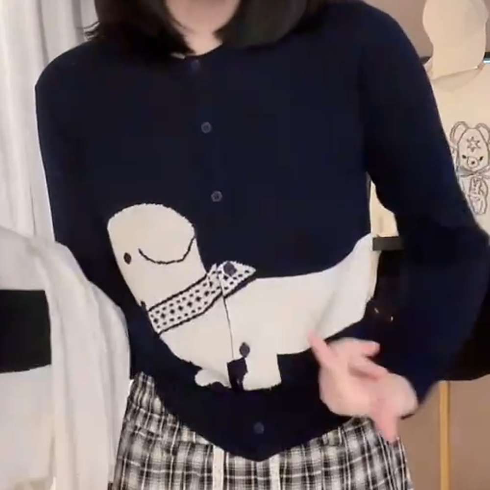 【小狗开衫】早秋流光风新款百搭休闲针织女生复古毛衣C6071