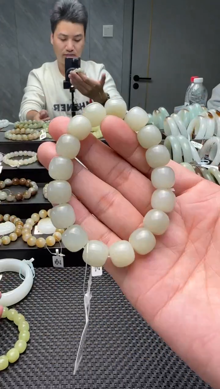 未镶嵌手串和田玉青白玉手串卡12x13