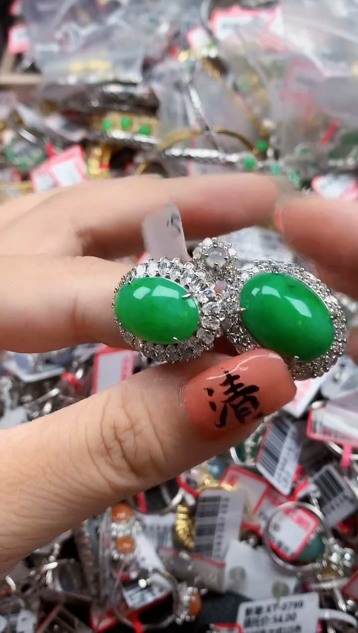 银S925镶嵌戒指翡翠天然A货缅甸翡翠