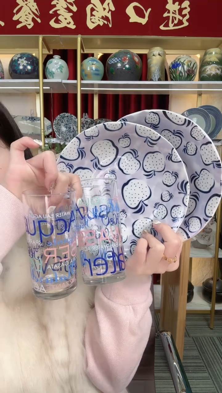 陶瓷平安夜福利【4支】2支美浓烧紫色苹果盘19.5cm+2支字母水杯