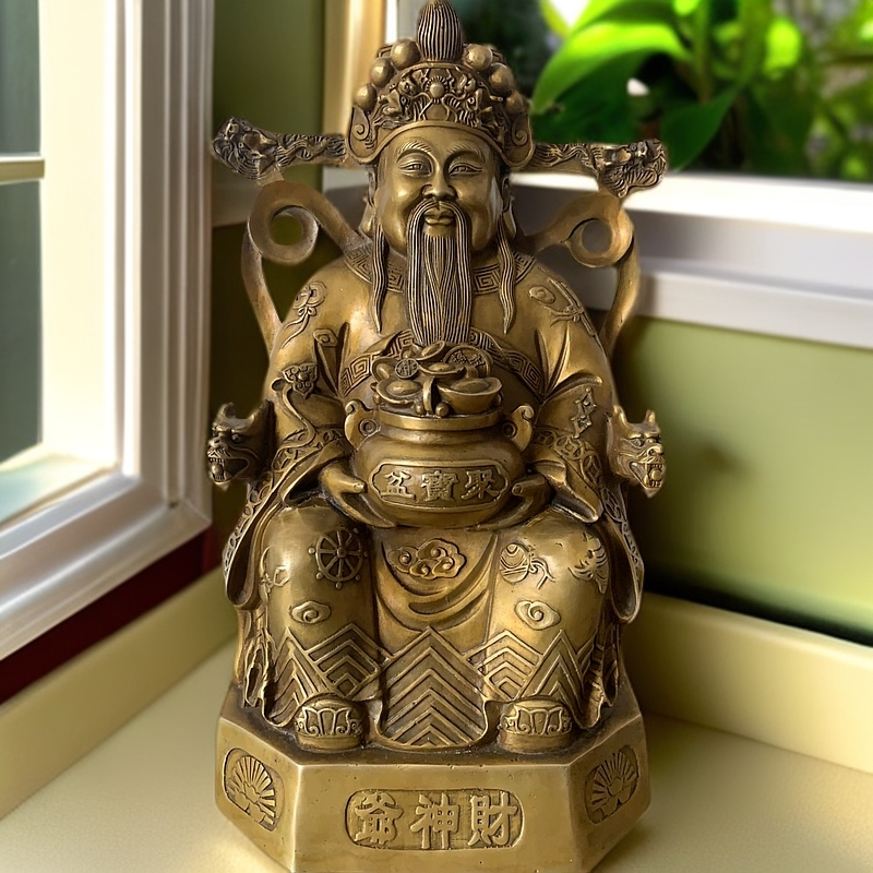 纯铜财神文财神家居摆件工艺品大号高32.5cm宽18.5cm重约3.5千克