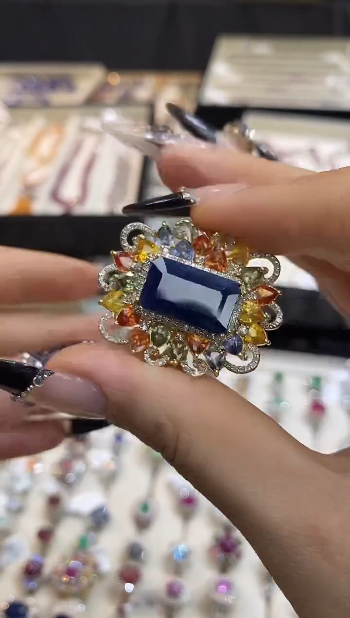 银S925镶嵌戒指定制蓝宝石楚楚珠宝中古甄选不退换