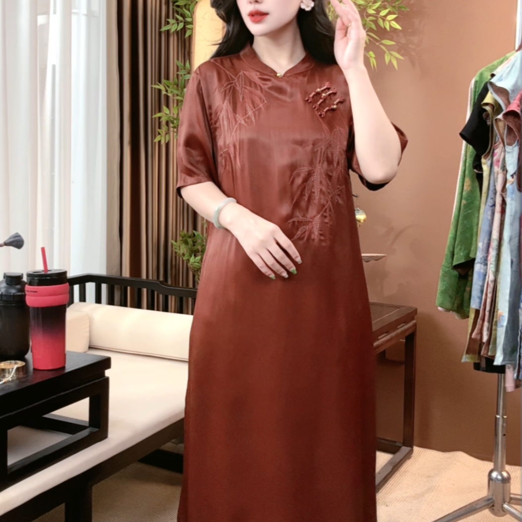 2025夏季新款时尚新中式桑蚕丝连衣裙显瘦百搭旗袍裙S033