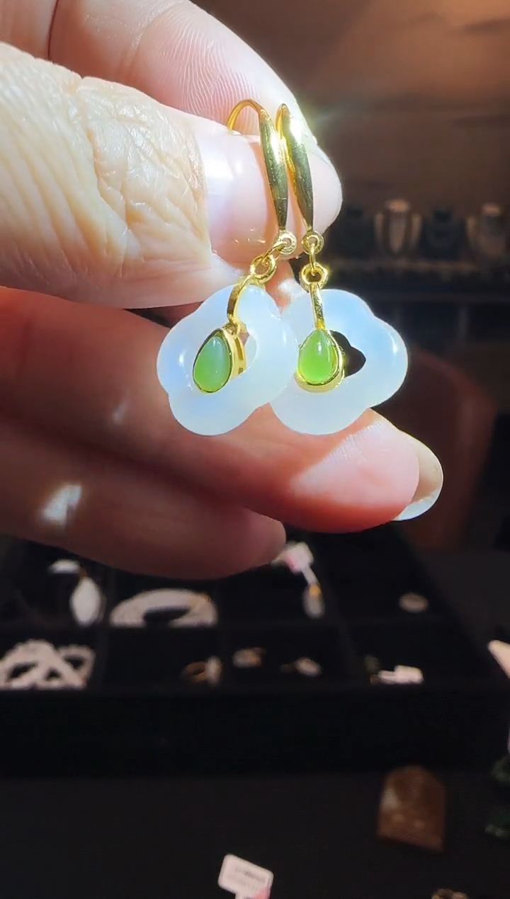 银S925镶嵌和田玉耳饰花型