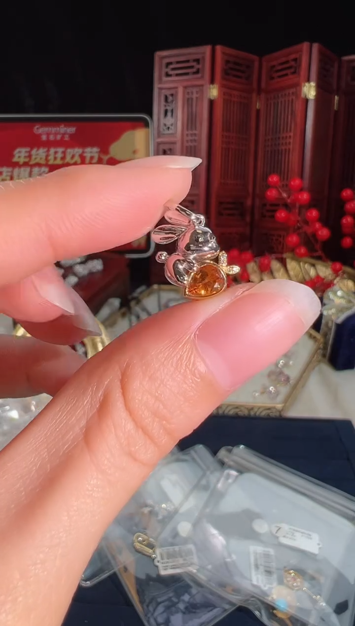 【闪购商品】石榴石颈饰18K金镶嵌BN17300#-W+Y#6