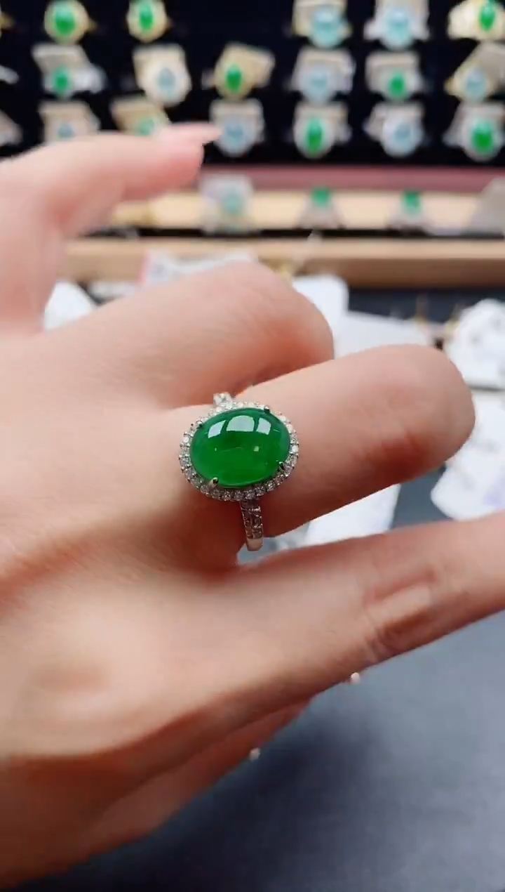 银S925镶嵌戒指翡翠1