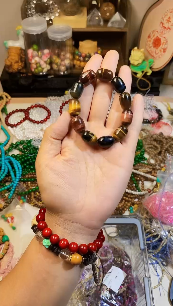 玛瑙/玉髓手链未镶嵌彩虎眼枣珠