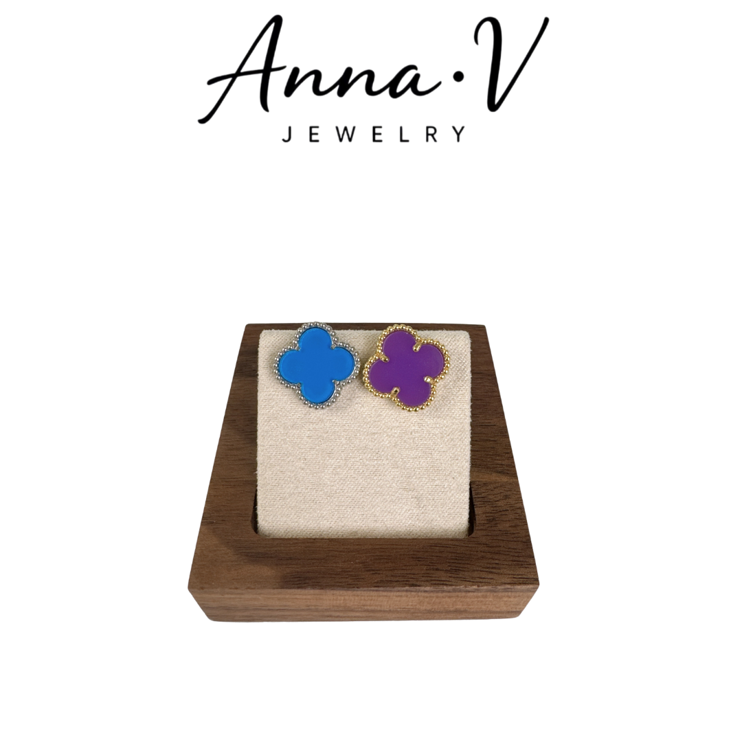锌合金石英石耳饰 AnnaV 轻奢时尚四叶草耳环 E0845