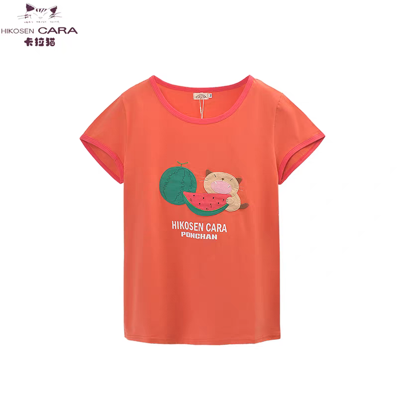HIKOSEN CARA/卡拉猫水果猫系列西瓜猫款短袖