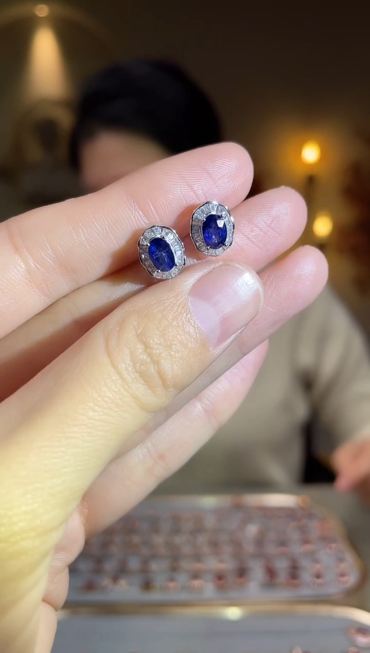 耳饰蓝宝石银S925镶嵌耳饰