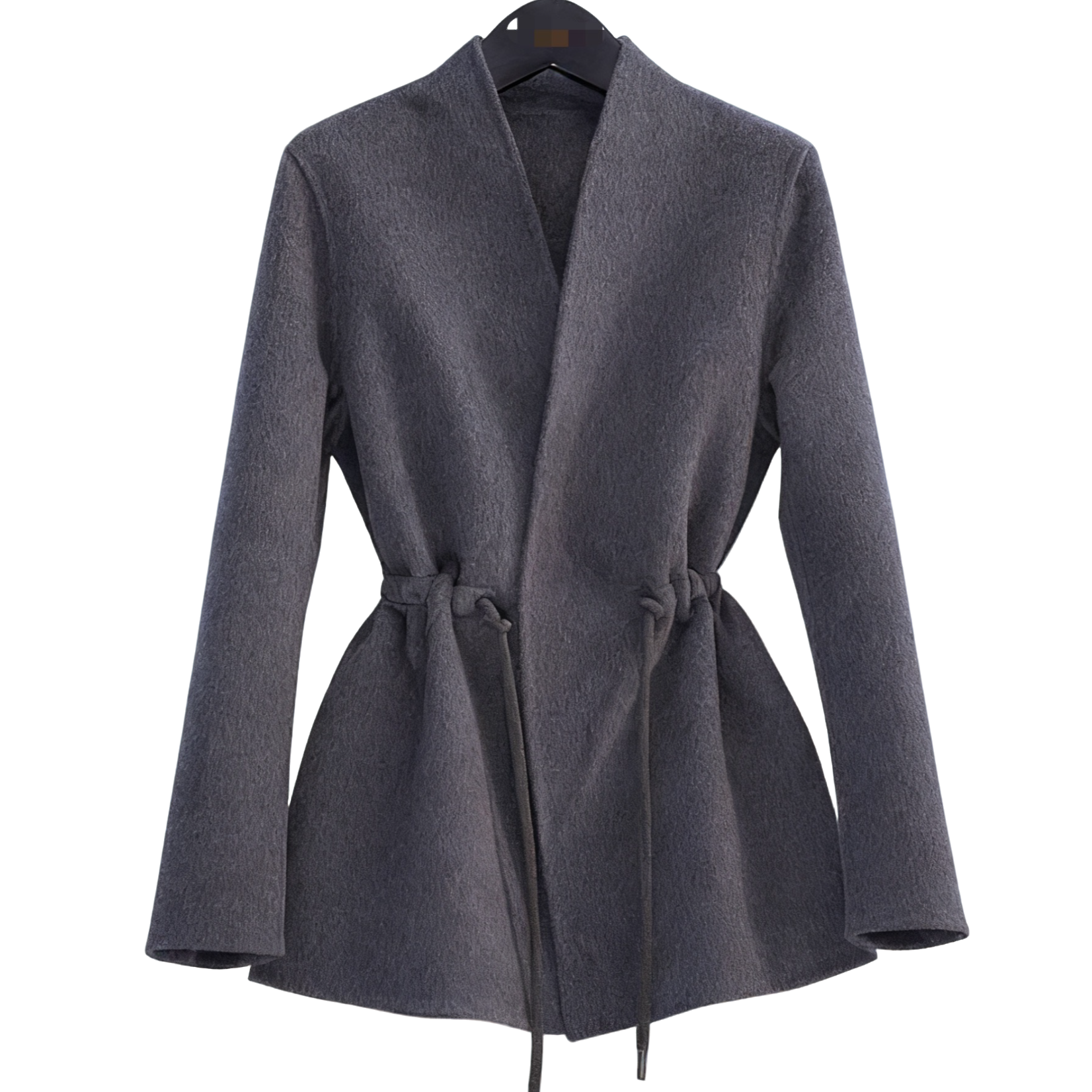 2025年新款长袖中短款女秋冬季V领抽绳毛呢羊绒外套9006