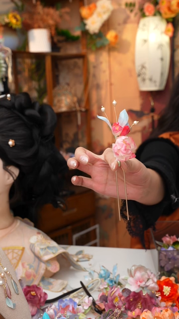 纯铜锆石925银锦簪阁非遗绒花