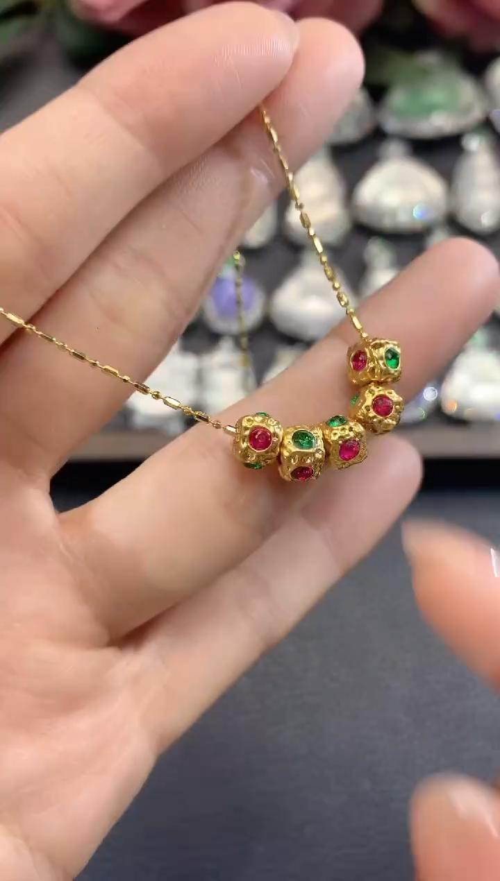 【 云中意】18K金桶珠配件（不含链） - 多样性发货一件-hlx