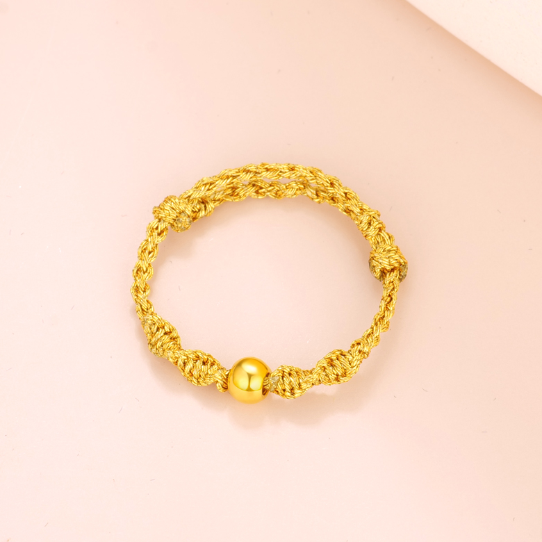 【木木专享】足金999饰品 金珠编绳戒 BP 90637