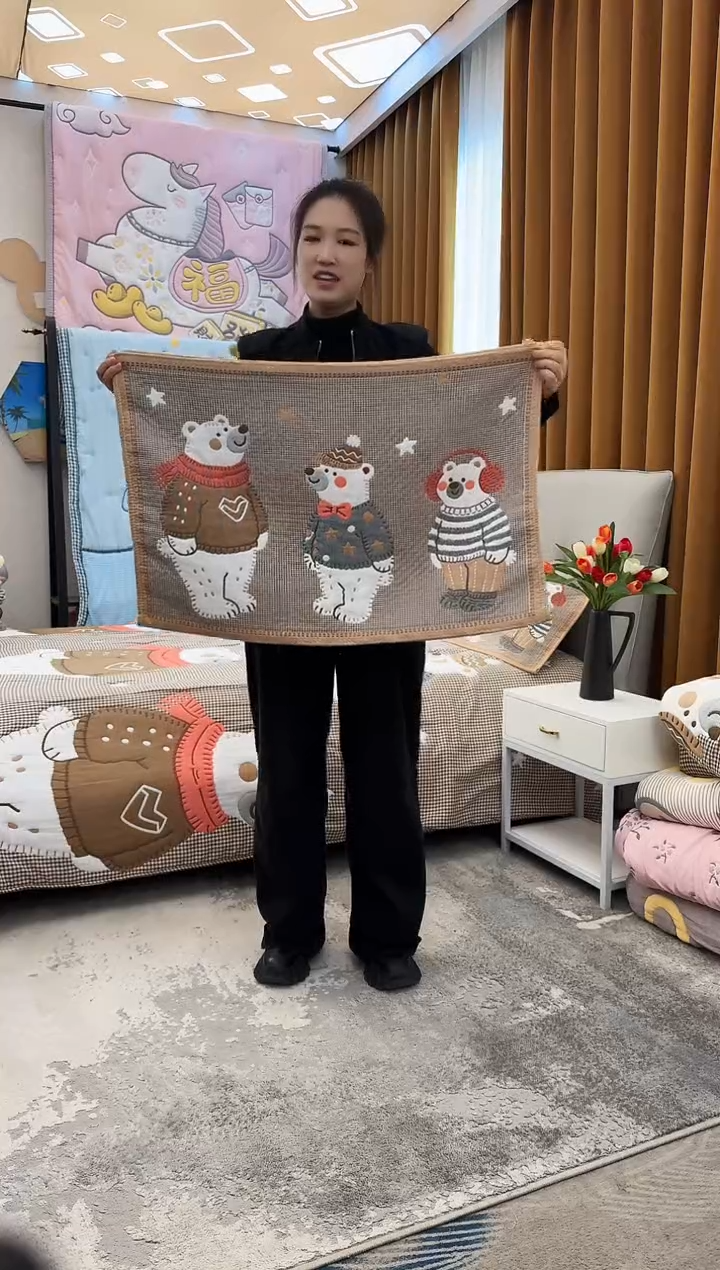 棉花三只熊枕巾-52x78