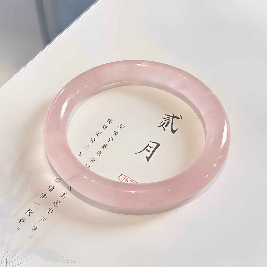 CHEN XI【晨玺】 时尚经典猫眼 荔枝冻藕粉冰粉 粉色猫眼手镯 圈口