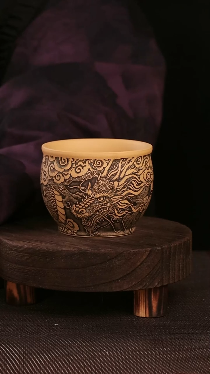 茶杯紫砂紫砂刻绘主人杯龙行天下