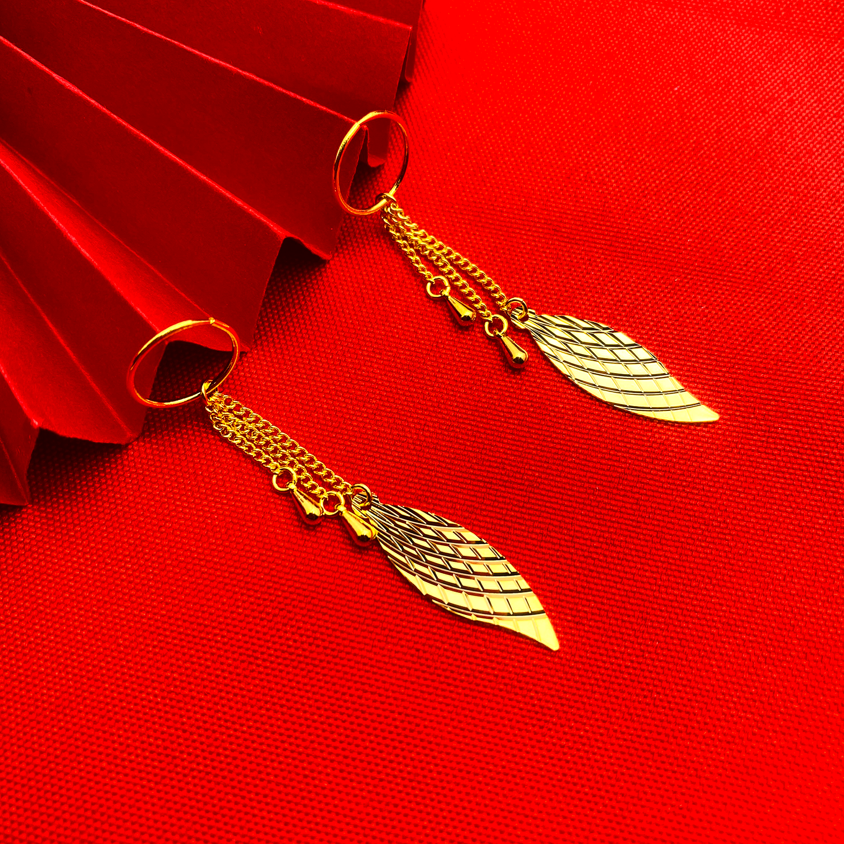 铜合金耳饰  【金枝玉叶流苏耳圈】长款精美时尚百搭金色气质耳环