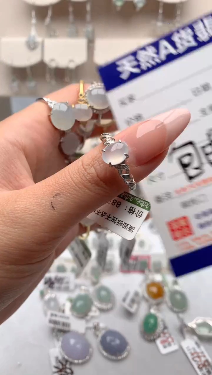 【闪购商品】翡翠戒指银S925镶嵌3号
