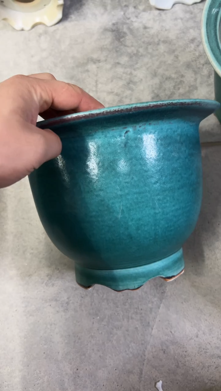 微瑕景德镇颜色釉花盆高17外口23内口18