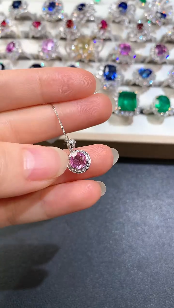 彩色蓝宝石吊坠18K金镶嵌D428|2780