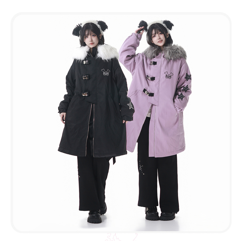 PINKSAVIOR【灰调影映】高级灰中长星星布贴插扣显瘦派克服卫衣套装