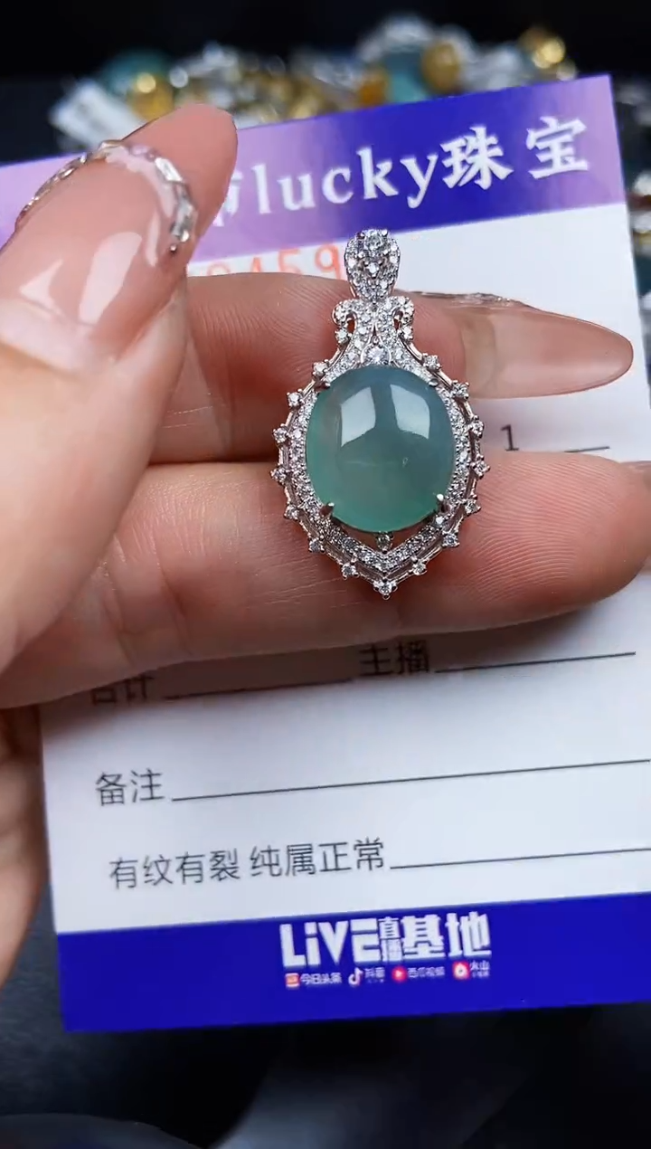 翡翠银S925镶嵌颈饰4598