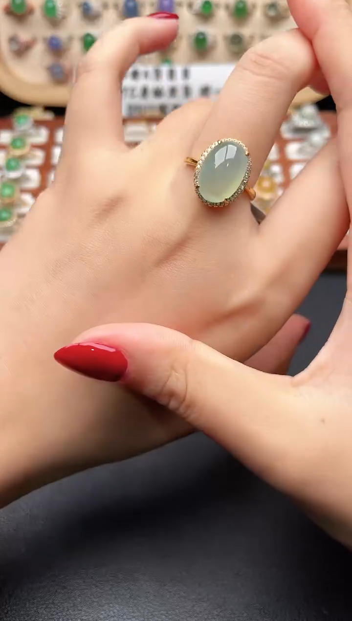 银S925镶嵌戒指翡翠一物一证一礼盒