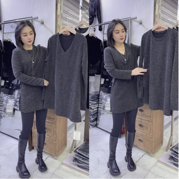 新款厚款点点中长款衫