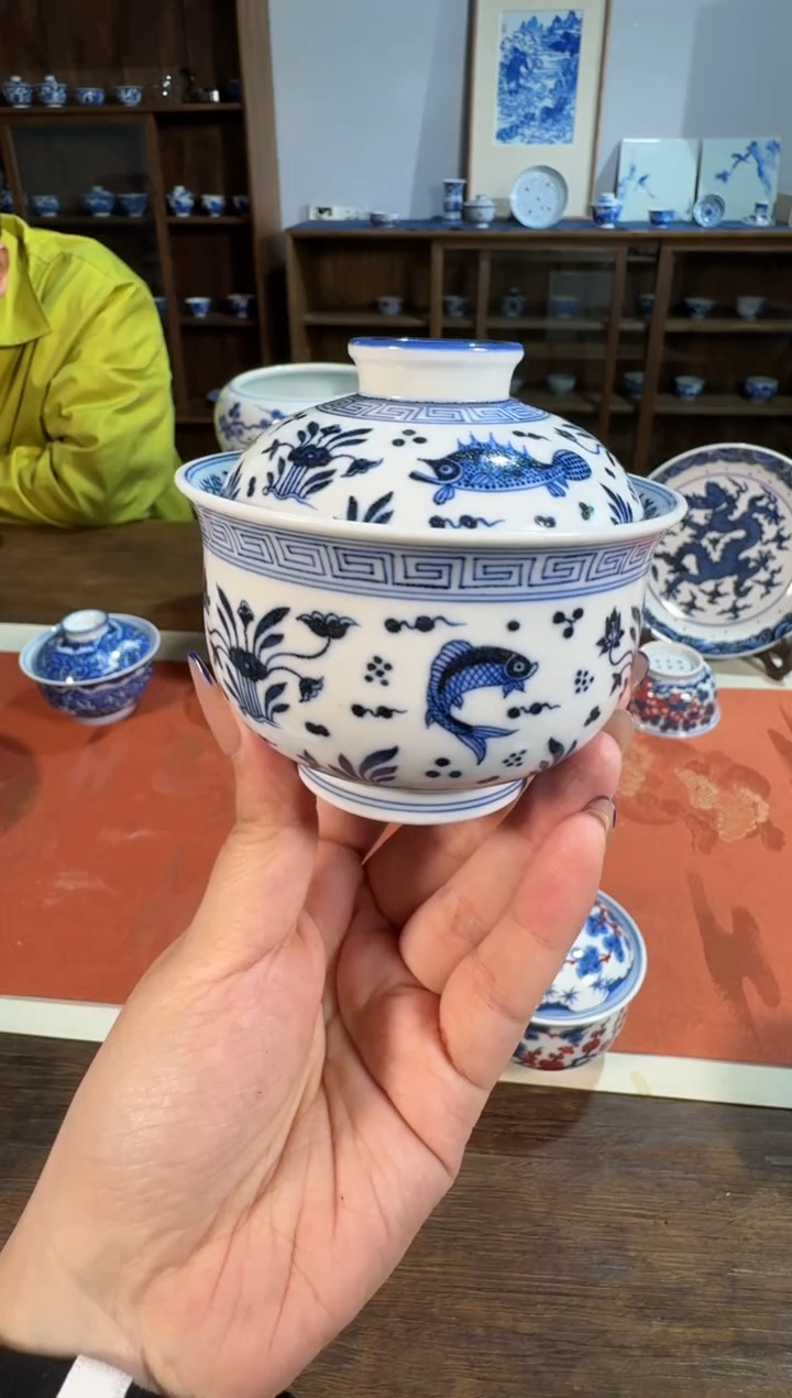 【闪购商品】杯片云晚谷鱼藻盖碗
