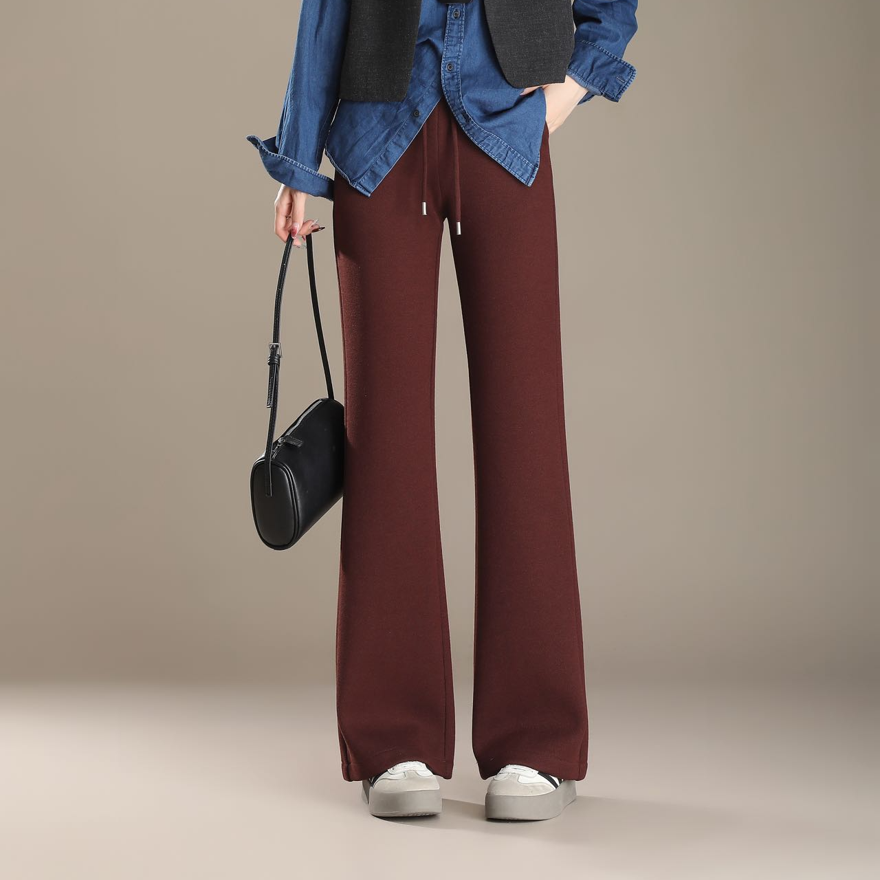 1075醋酸羊毛加厚喇叭裤保暖休闲裤秋冬时尚女裤