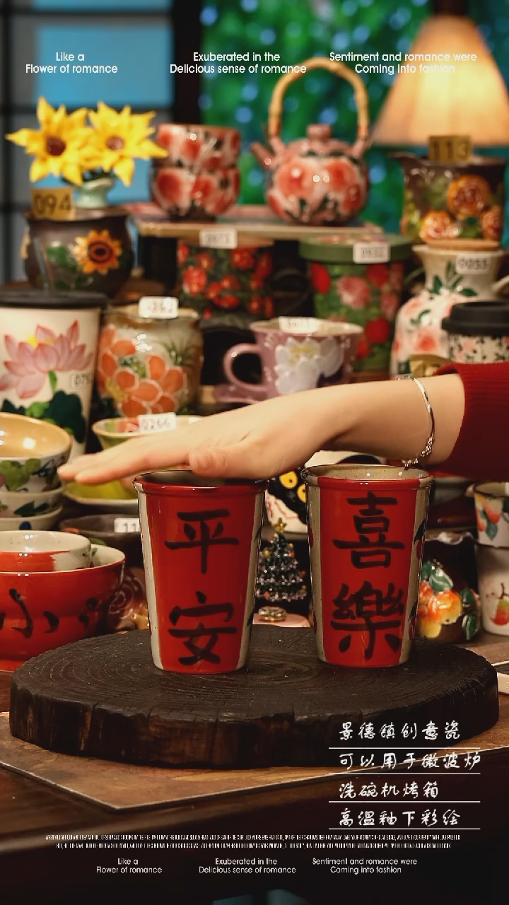 陶瓷一对景德镇高温釉下彩手工手绘款式