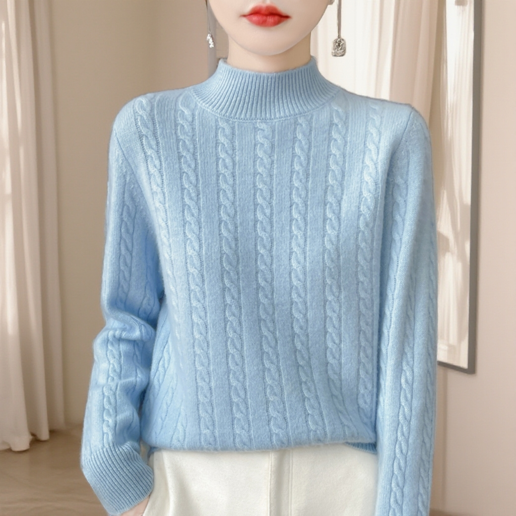 纯色羊绒衫女100纯羊绒秋冬新款半高领麻花毛衣内搭针织打底衫潮