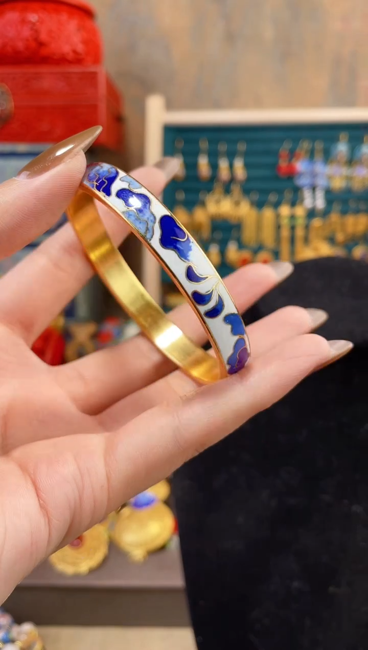 【闪购商品】非遗景泰蓝扁镯子白色55-60