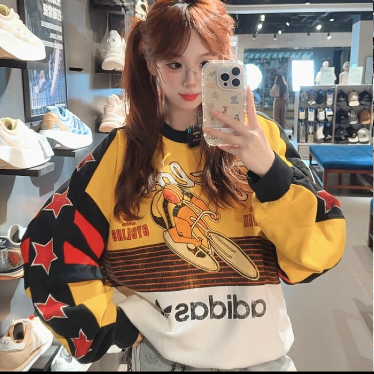 Adidas落肩袖休闲卫衣四季情侣款常规圆领宽松上衣长袖 KG3145 Y