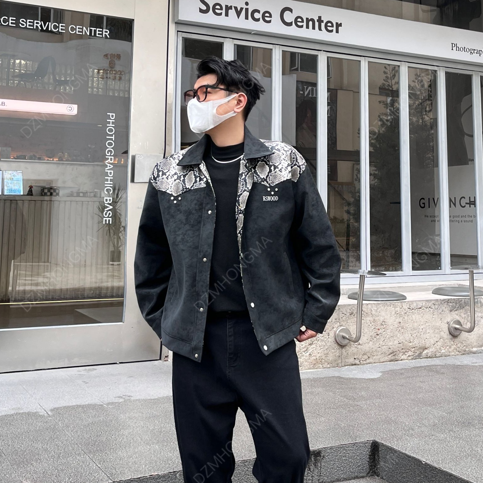 【大重码】蛇年限定花纹拼接街头美式休闲复古蟒纹硬汉风皮夹克外套