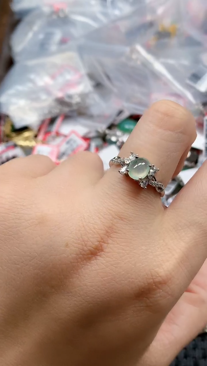 银S925镶嵌戒指翡翠天然A货缅甸翡翠